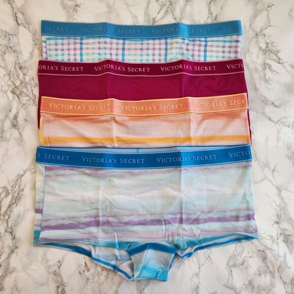 4 VICTORIA'S SECRET Cotton Boyshort Panty XL Blue Yellow Pink VS Shortie NWT - Picture 1 of 9